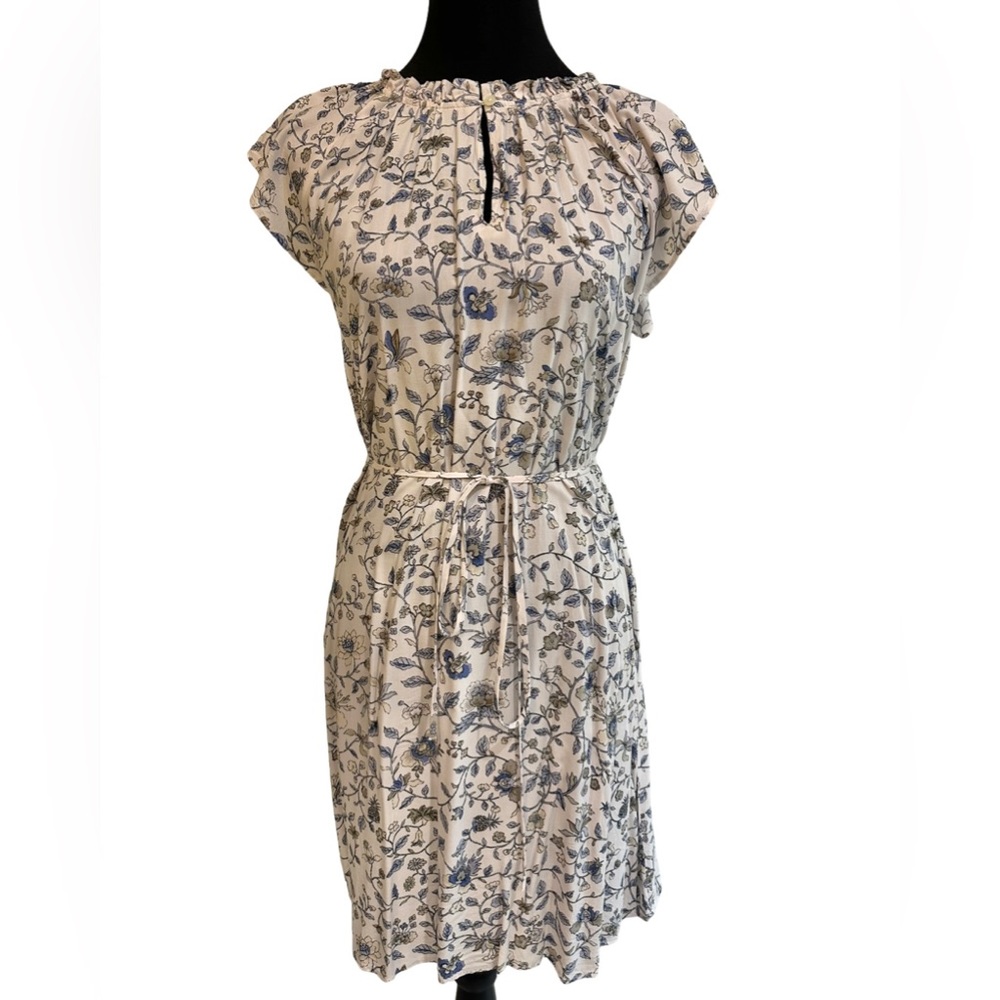 Loft flower blue/white print peephole dress